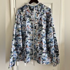 Columbia Women's Flash Forward Blue White Camo Hooded Windbreaker, Size XXL